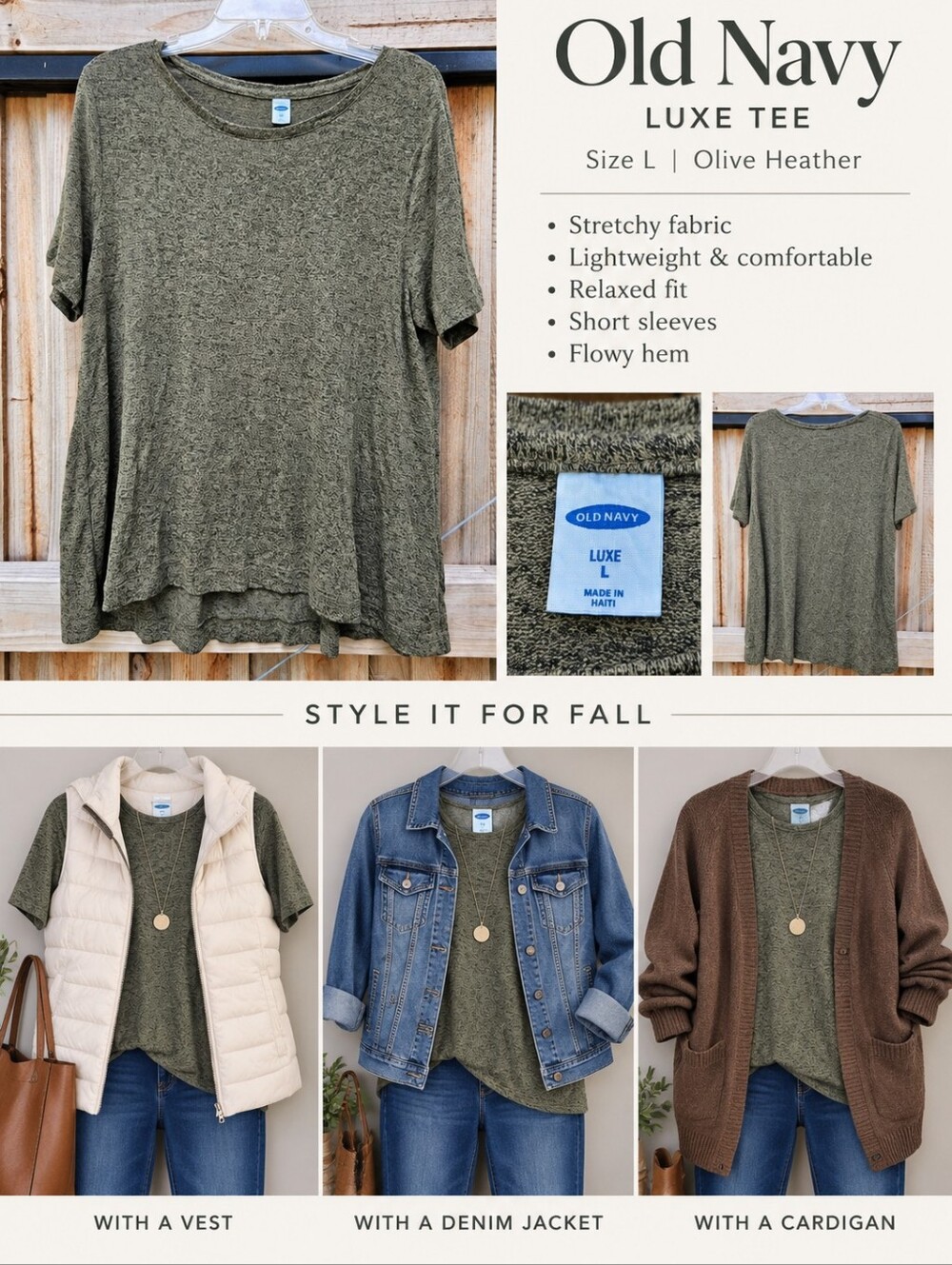 Old Navy Luxe Olive Heather Relaxed Short Sleeve Tee Size L